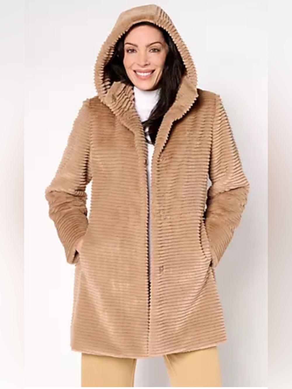 NWT Dennis Basso Faux Mink Anorak Jacket with Removable Hood